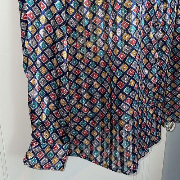 Vtg 80s/90s Yves St Clair 2 multi colored diamond print shiny blouse - Picture 6 of 10